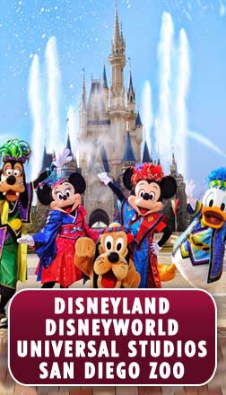Disneyland, Disneyworld, Universal Studios, San Diego Zoo